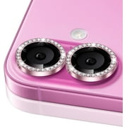Camera Lens Protector for iPhone 16/iPhone 16 Plus , Bling Glitter Camera Cover, 9H Tempered Glass Individual Metal Ring Camera Protector (Diamond - Pink )